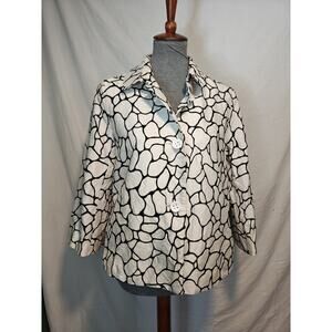 Don Castor Black &White Silk‎ Geoprint Jacket Womens 10 Classic Sophisticated